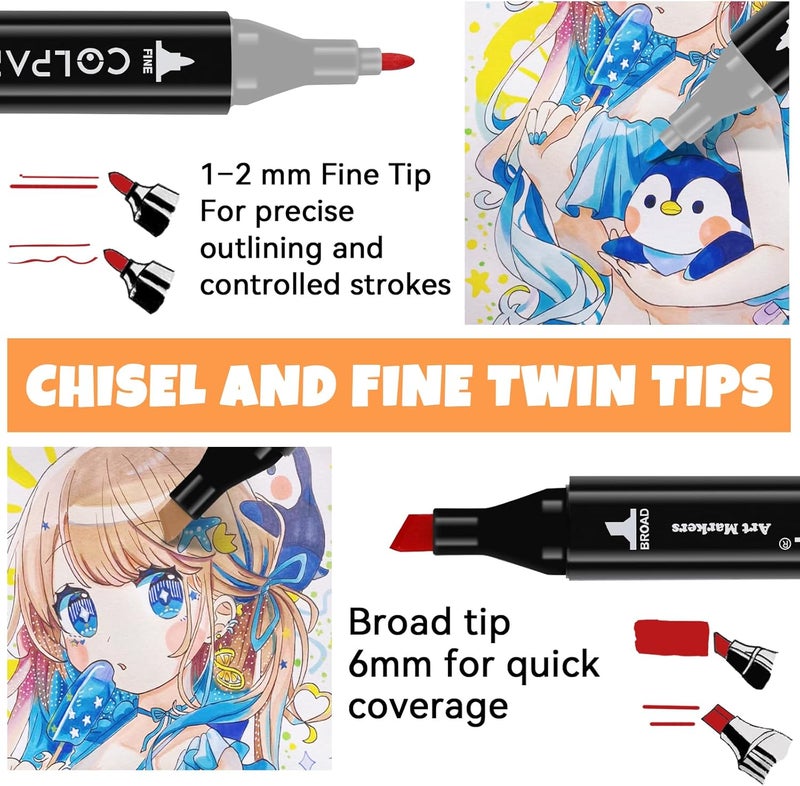 colart 120 Colors Alcohol Markers Set Dual Tip Art Markers for Kids Marker Pens with Pen Holder and Case for Adult Painting Supplies Perfect for Painting, Coloring Book, Sketching and Drawing - Image 2
